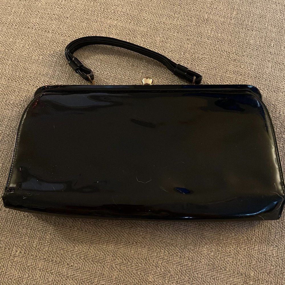 Vintage Theodor Black Shiny Handbag Clutch Purse